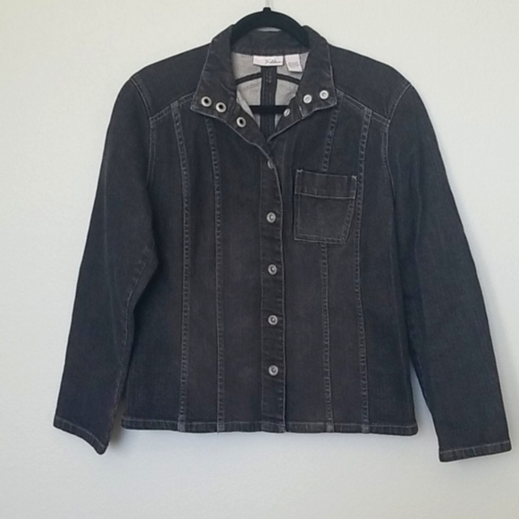 Chico's Bikercore Whimsigoth platinum denim jacket size medium/ large - Picture 1 of 7